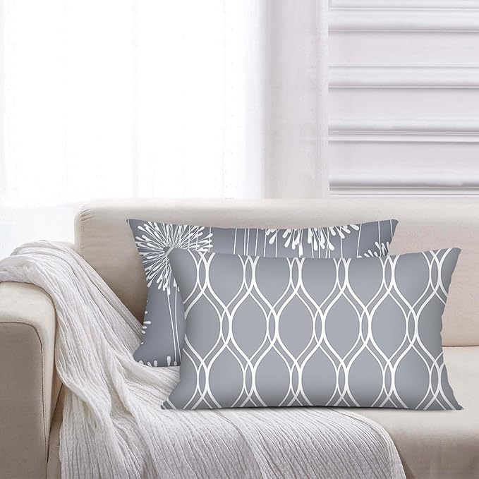 Coliuso Decorative Lumbar Pillow Covers 12x20 Set of 4, Grey and White Modern Simple Square Pillow Case Cushion Cover for Sofa Couch Farmhouse Living Room Bedroom Car(Gray and White)