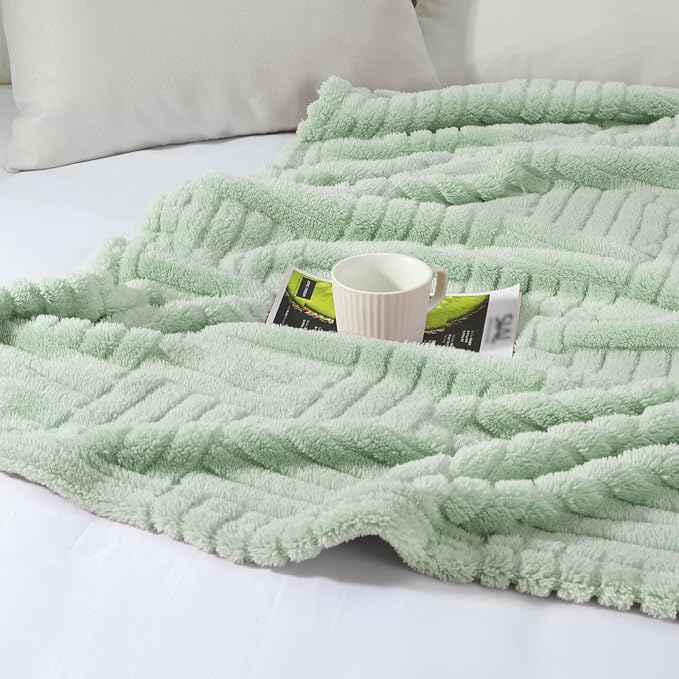 Whale Flotilla Lightweight Fleece Throw Blanket for Couch, Fuzzy Soft Blankets with Decorative Jacquard Pattern for All Season, Warm and Fluffy, 50x60 Inch, Sage Green
