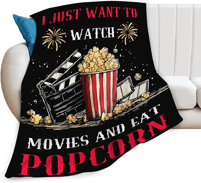 Movie Popcorn Blanket for Girls Women Boys Men Adults Kids Soft Cozy Fleece Theater Film Cinema Throw Blankets Gifts Warm Flannel Plush Lightweight Decor for Couch Bed Sofa 60"X50"