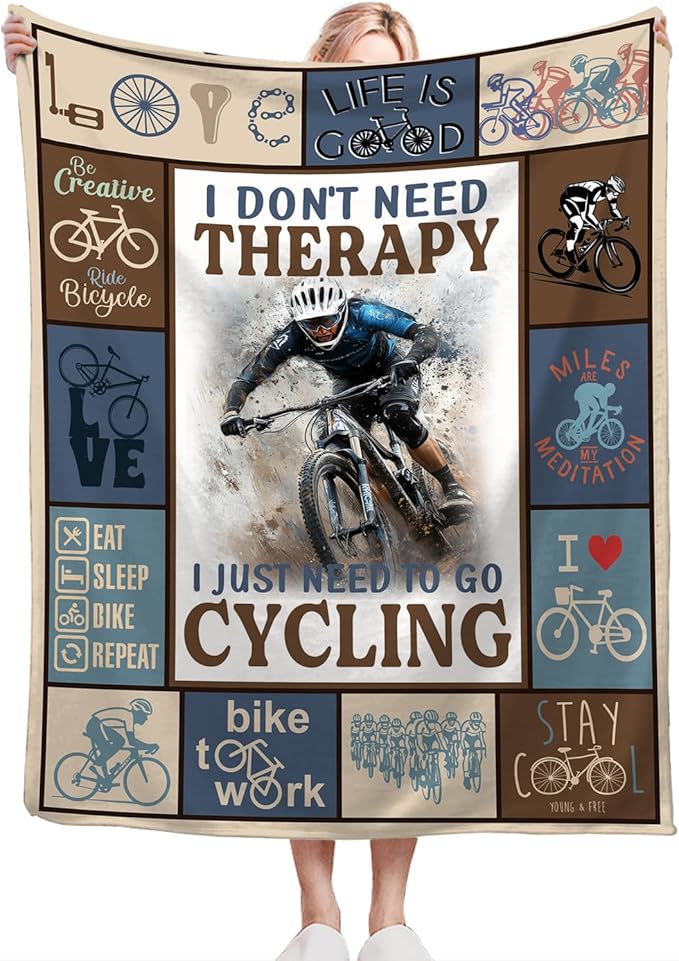 Bicycle Cycling Blanket Mountain Bike Throw Blanket Decor Stuff Cozy Flannel Fleece Soft Plush Fuzzy Warm Lightweight Bedding Gifts for Women Girls Kids 80"X60"