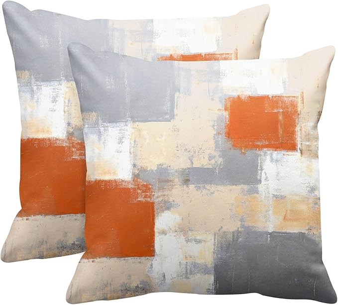 Britimes Throw Pillow Covers Modern Home Art Decor, 20 x 20 Inches Set of 2 Pillow Cases Decorative, Abstract Oil Painting Pillowcases for Bedroom, Living Room, Cushion Couch Sofa, Beige Orange