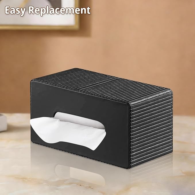 PUSU Plus Rectangular PU Leather Tissue Box Cover with Buckle Bottom - Modern Facial Tissue Dispenser Holder for Bathroom Vanity, Bedside Table, Bedroom, Office & Home Decor