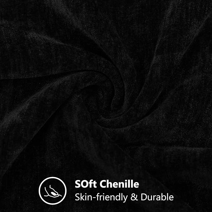 decorUhome Chenille Black Throw Pillow Covers 12x20 Inch Set of 2, Decorative Soft Couch Pillow Covers Solid Dyed Accent Farmhouse Neutral Rectangle Pillow Cases for Sofa