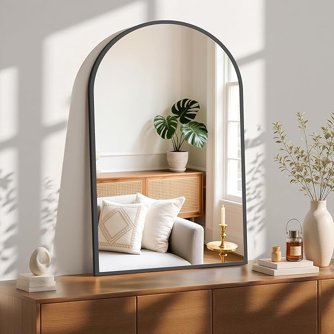 Sweetcrispy 26"x38" Arch Black Bathroom Wall Mirror, Metal Frame Vanity Mirror for Bedroom, Entryway, Living Room