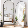 Full Length Mirror 65"x24" Full Body Mirror Arched Free Standing Wall Mounted Leaning Floor Mirrors with Stand Aluminum Alloy Frame for Bedroom Cloakroom, Black