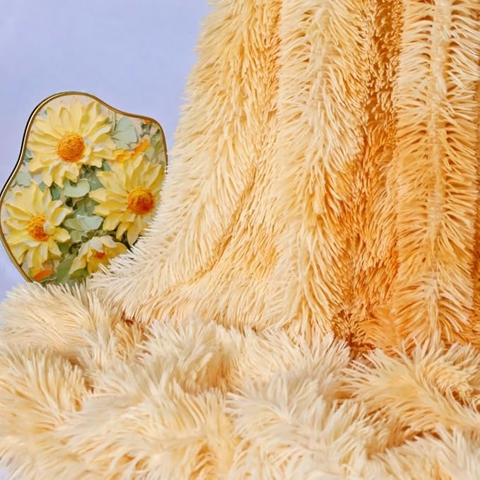Plush Super Soft Blanket Bedding Sofa Cover Furry Fuzzy Fur Warm Throw Qulit Cozy Couch Blanket for Winter (51"x63",Tie Dye Yellow)