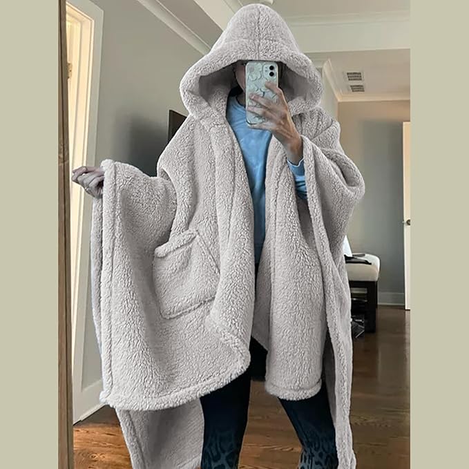 Wearable Blanket Sherpa Poncho Office Work Warm Cozy Shawl Blanket,Plush Cape Wrap for Adults