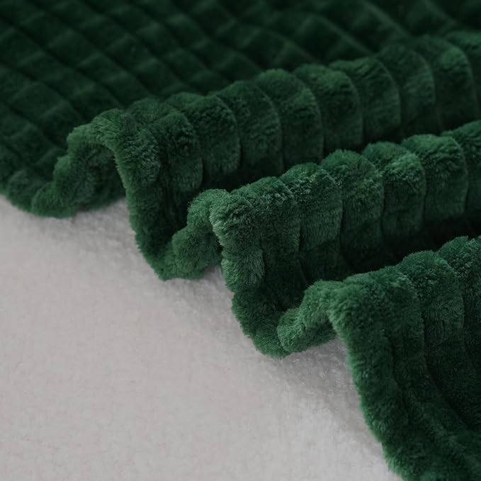Puncuntex Flannel Fleece Throw Blanket Dark Green 60"×80",Super Soft Plush Cozy Blanket with Square 3D Jacquard Grid Design Luxury for Couch Sofa Chair