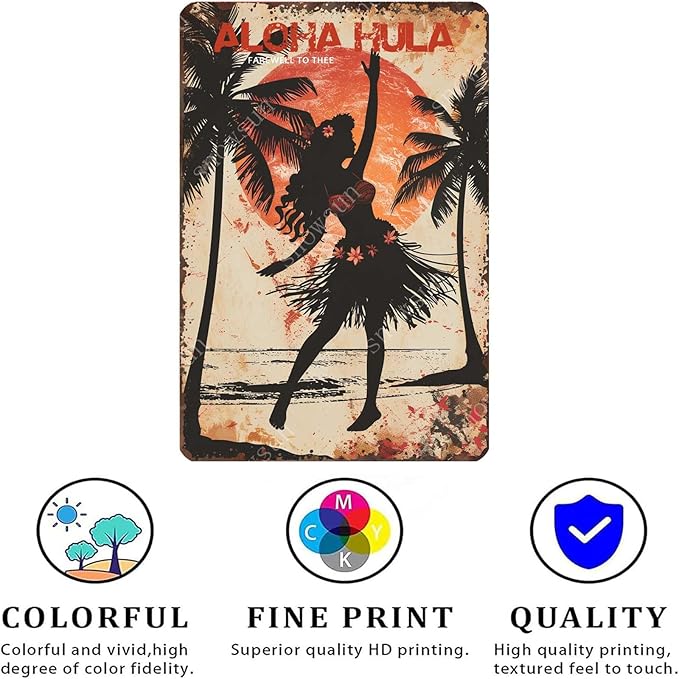 snowsun Girl Aloha Hula Vintage Metal Tin Sign Aluminum Metal Signs Retro Metal Sign Bar Cafe Room 8X12 Inches