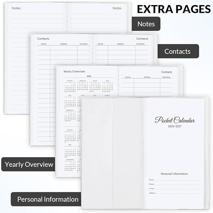 Pocket Calendar 2026-2027, Pocket Planner 2026-3.7" x 6.7" - Runs from January 2026 Until December 2027, Monthly Planner 2026-2027 with PVC Cover for Planning, Black