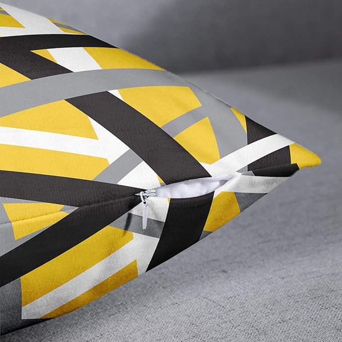 Emvency Set of 2 Throw Pillow Cover Yellow Black Stripes Grey White Design Retro Decorative Pillow Case Striped Home Decor Square 16x16 Inch Cushion Pillowcase