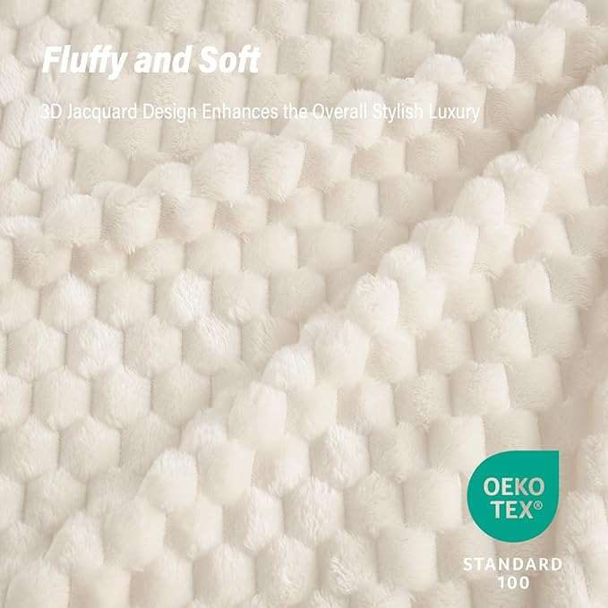 Bnuitland Ivory Flannel Throw Twin Size Blanket (60X80 inches), 300 GSM Fleece Cozy Warm Soft Home Decor Lightweight Bed Blanket for Adults, Suitable for All Seasons.