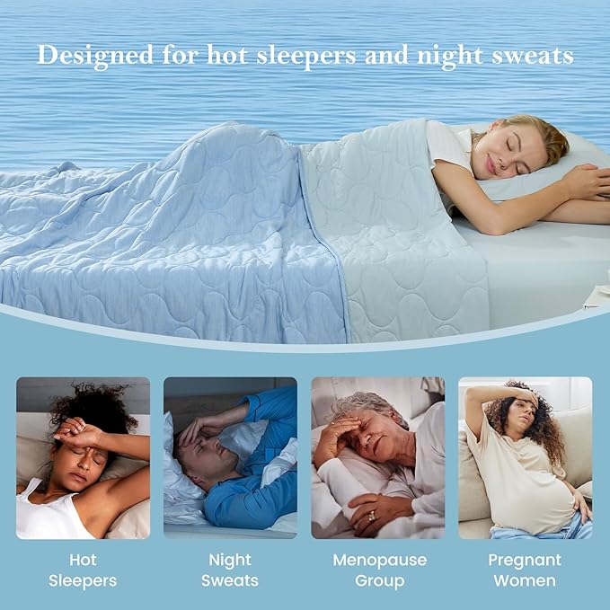 Cozy Bliss Cooling Dual-Sided Blanket for Hot Sleepers, Q-Max>0.46 Lightweight Soft Breathable Bed Blanket, Double Side Cooling Throw for Night Sweats (Cool Blue, 40"x60")