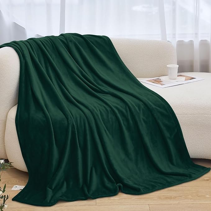 Twin Blanket for Bed, Flannel Fleece Blankets Warm Plush Cozy Blankets for Women, Fuzzy Soft Blanket for Sofa, Couch, Travel, Camping, 60" X 80", Forest Green