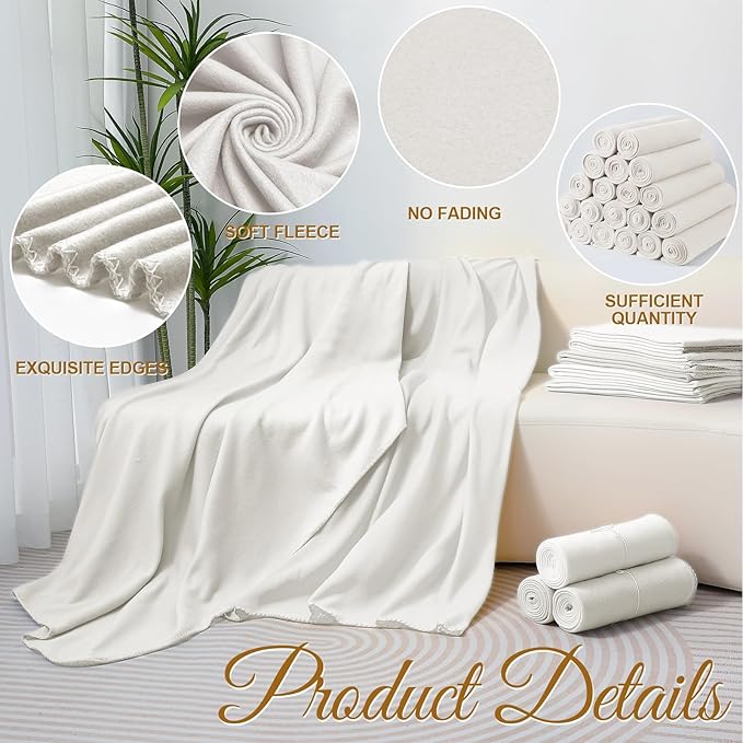 60PCS Off-White Fleece Blankets Bulk 50 X 60, Soft Lightweight Throw Blanket Cozy Blankets Bulk for Bed Sofa Couch Warm Pet Fleece Blanket Set for Wedding Homeless Home Office Travel Gift for Seasons