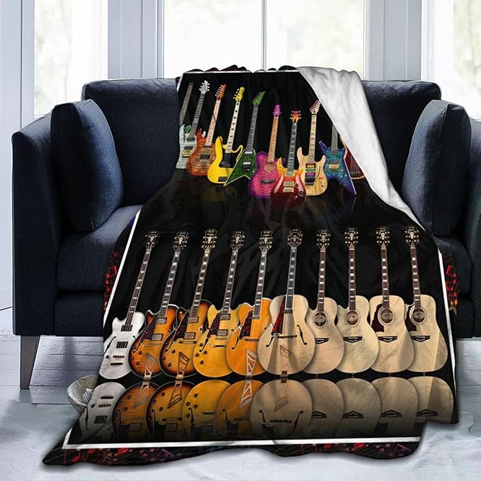 Guitar Bass Blanket for Girls Women Boys Men Adults Kids Soft Cozy Fleece Musical Instrument Throw Blankets Music Lover Gifts Warm Flannel Plush Stuff Lightweight Decorative Blanket 60"X50"