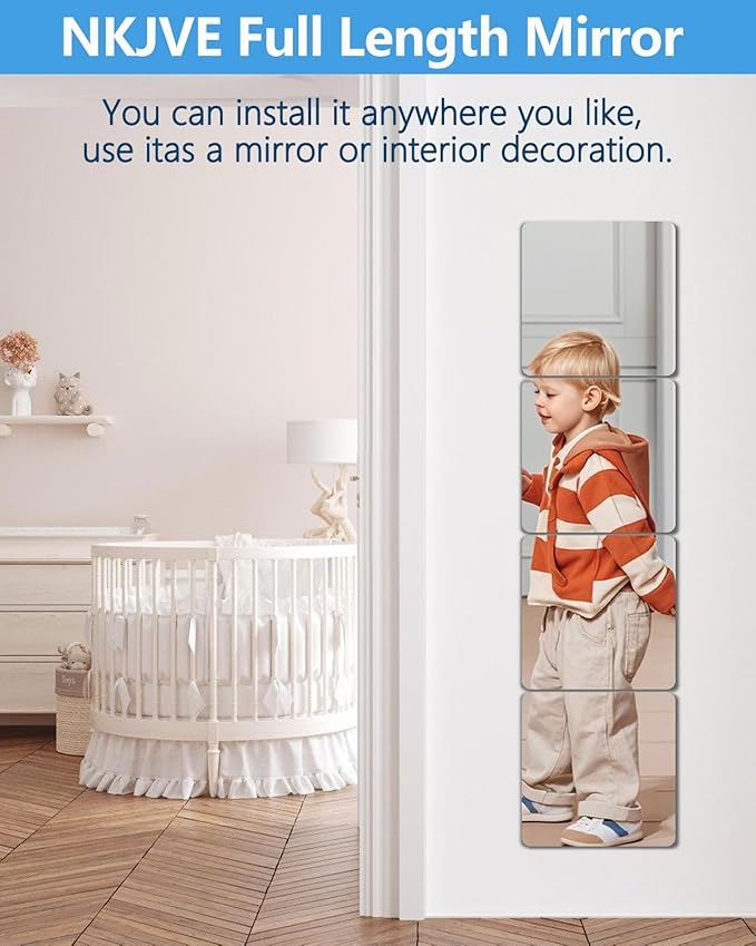 Unbreakable Mirror Tiles Self Adhesive,8 PCS 12”x12” Toddler Mirror For Classroom Decor, Peel And Stick On Small Mirrors For Wall Decor, Shatterproof Plastic Mirrors Stickers for Kids Decorative