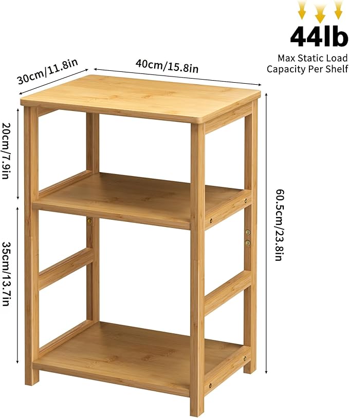 VASMIA End Table, 3-Tier Side Table with Storage Shelf, Bamboo Nightstand Bedside Table for Small Spaces, Bedroom, Living Room,Natural