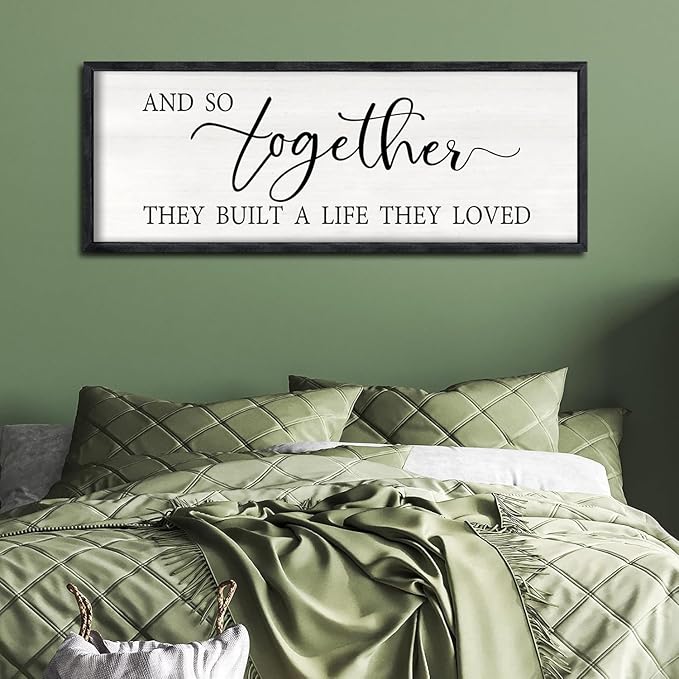 Foutcheou And So Together They Built a Life They Loved Sign: Large Above Bed Wall Decor 32"×12" for Bedroom Over Bed Wall Art Hanging (Black)