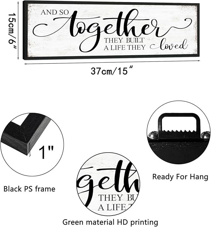 And So Together They Built A Life They Loved Sign Wall Decor: Love Quotes Wall Art Above Bed,Modern Farmhouse Bedroom Signs Romantic Aesthetic Couples Master Bedroom Decor 6" X 15"