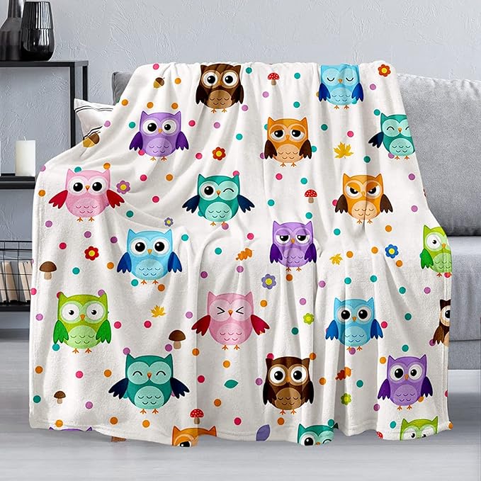 Owl Blanket, Soft Warm Fuzzy Fleece Plush Blanket 80''x60'', Smooth Cozy Flannel Throw Blanket for Bed/Couch/Office/Camping