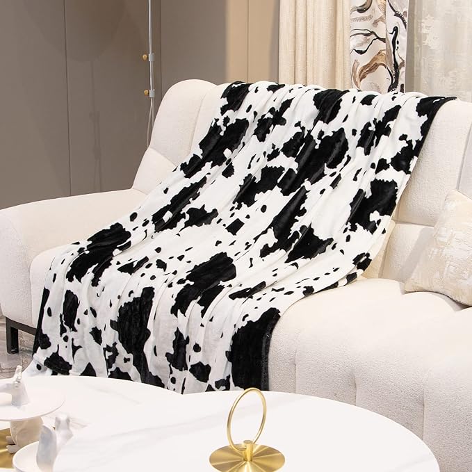 Fleece Throw Blanket for Girls & Boys, White Black Soft Warm Fuzzy Baby Blankets for Couch Stroller, Cute Cozy Farmhouse Bedroom Nursery Decor, Birthday Gifts for Girls Boys Toddlers, 40"x50"