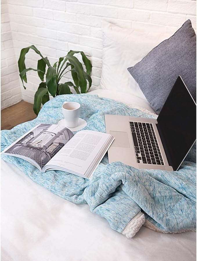 PAVILIA Melange Teal Blue Twin Bed Sherpa Blanket Throw, Warm Soft Cozy Reversible Blanket Couch Sofa, Thick Plush Large Fleece Blanket, Decorative Home Room Decor Gift Men Women, 60x80 Turquoise Aqua