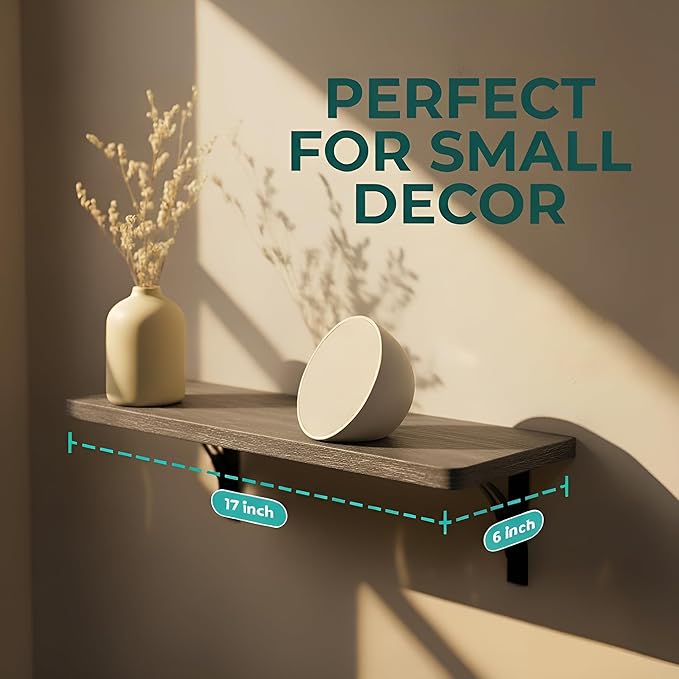 Willowy Reinforced Steel Bracket Dark Brown Wall Shelves - Easy to Install, Template and Video Included - Dark Wood Shelves for Wall, Wooden Shelf for Wall, Laundry Room Decor