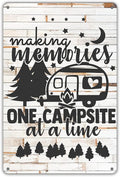 QIONGQI Funny Making Memories One Campsite at a Time Metal Tin Sign Wall Decor Farmhouse Rustic Camping Signs for Home Garage Men Cave Yard Decor Camper Gifts (Wooden Style)