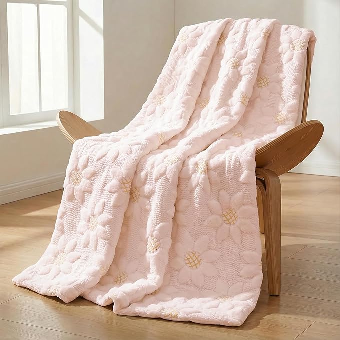Horaldaily Spring Summer Blanket Throw, Pink Sunflower Soft Fuzzy Plush Faux Fur Cozy Blankets for Couch Sofa Bed Lounging, Ideal Gifts for Kids Adults Wife Self, 50x60