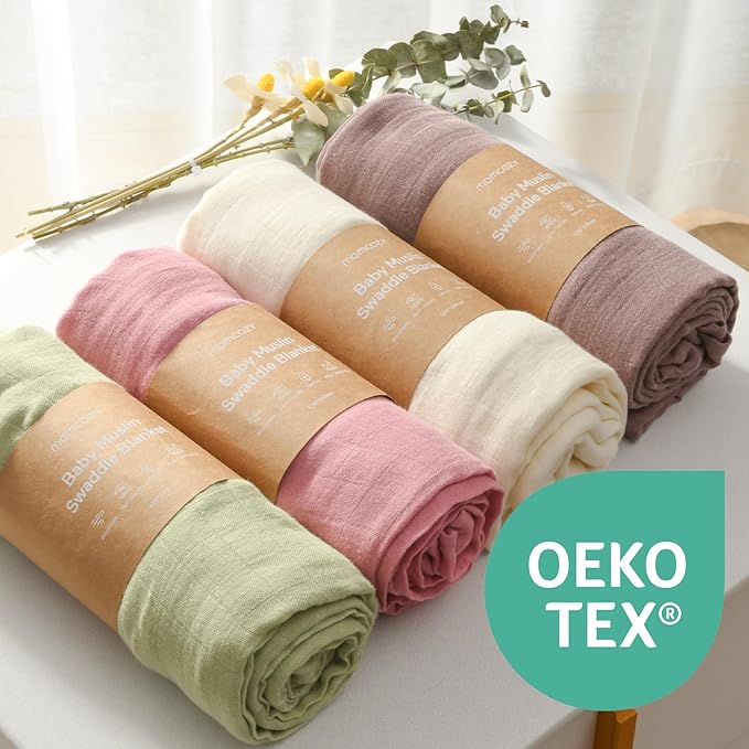 Momcozy Muslin Swaddle Blankets, 4-Pack Breathable and Skin-Friendly Receiving Blankets, Swaddle Blanket Shower Gifts & Baby Registry Essentials, Large 47"x47", Soft Pastels
