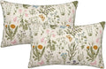 AEIOAE Spring Pillow Covers 12x20 Inch Set of 2,Sage Green Wild Flower Plant Throw Pillows Case,Seasonal Floral Outdoor Decorative Square Linen Farmhouse Decor Cushion Covers for Home Sofa Bed Couch