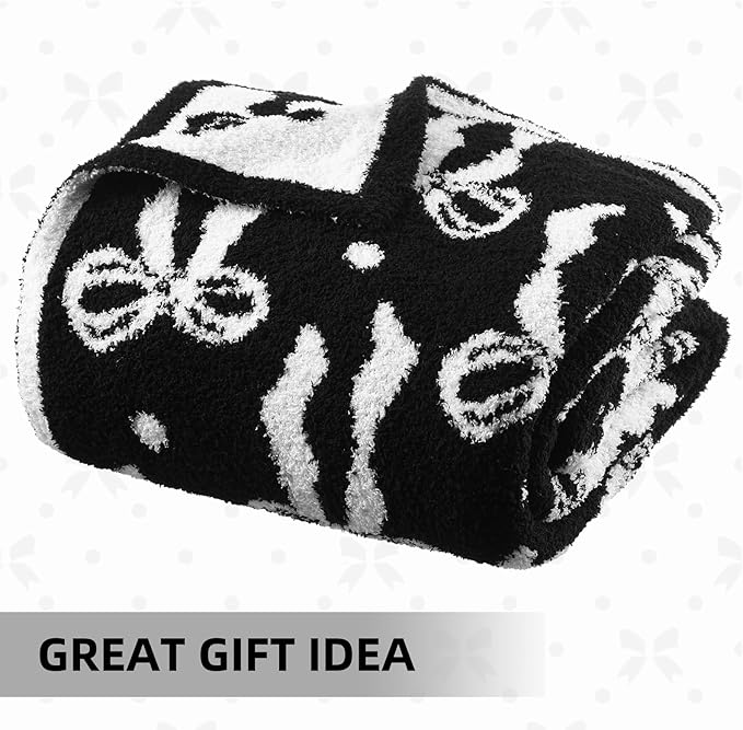 Buryeah Black Bow Blanket Soft Microfiber Double Sided Bow Throw Blanket 50"x 60" Coquette Aesthetic Plush Bedding Stuff Sofa Chair Dormitory Room Decor for Women, Wedding Bridesmaid Gifts, Mother