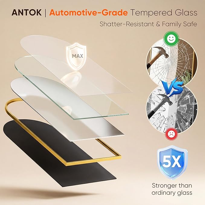 Antok 86" x46” Arched Full Length Floor Mirror, Gold Aluminum Frame, Free Standing/Wall Mount/Leaning for Bedroom, Living Room, Dressing Room