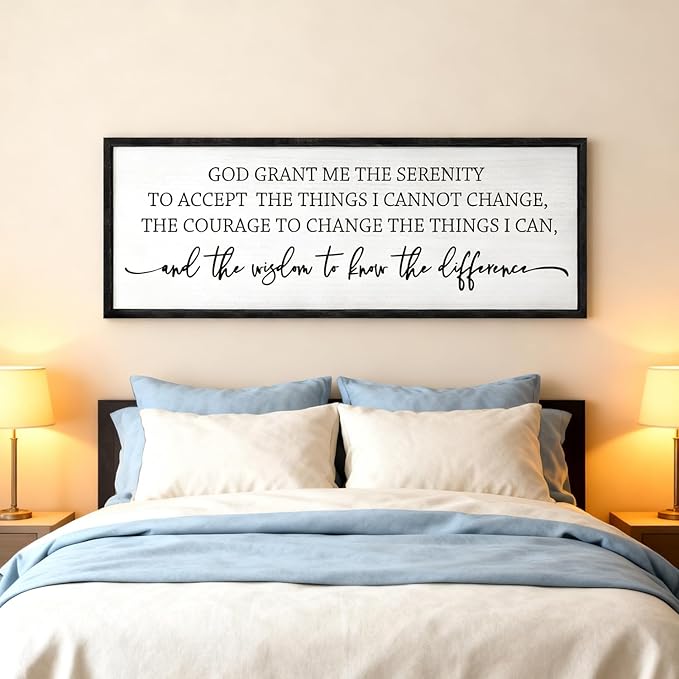 Serenity Prayer Rustic Bible Verse Framed Wall Art, 40''×15'' Positive Religious Christian Saying Sign for God Jesus Christ Prayer, Vintage Horizontal Holy Inspirational Catholic Scripture Decor