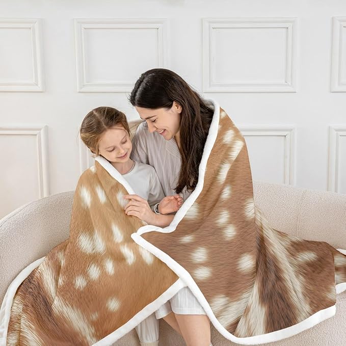 (Not Real Fur) Deer Hunting Fleece Blanket Baby 30"X40",Orange Brown Deer Hide Pattern Throw Sherpa Blanket Simulated Animal Fur Printed,Soft Lightweight Blankets for Bed Couch,Photograph Style