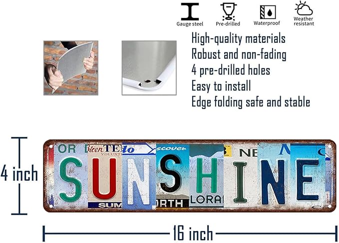Sunshine Decor Vintage Street Metal Tin Sign Sun Wall Decor Coffee Bar Tin Sign Hello Summer Decor Sunshine Signs 16 X 4 Inch