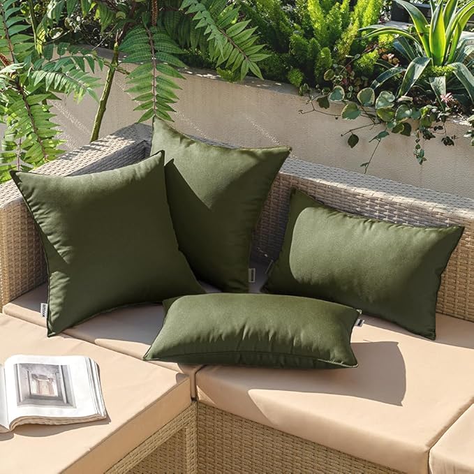 MIULEE Pack of 2 Decorative Outdoor Waterproof Pillow Covers Rectangular Garden Cushion Sham Throw Pillowcase Summer Shell for Spring Patio Tent Couch 12x20 Inch Olive