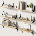 AMADA HOMEFURNISHING Wall Shelves Set of 6, Rustic Farmhouse Style, Wood Floating Shelves for Wall Decor, Bathroom & Bedroom Storage, Living Room Book Shelves, 6pcs