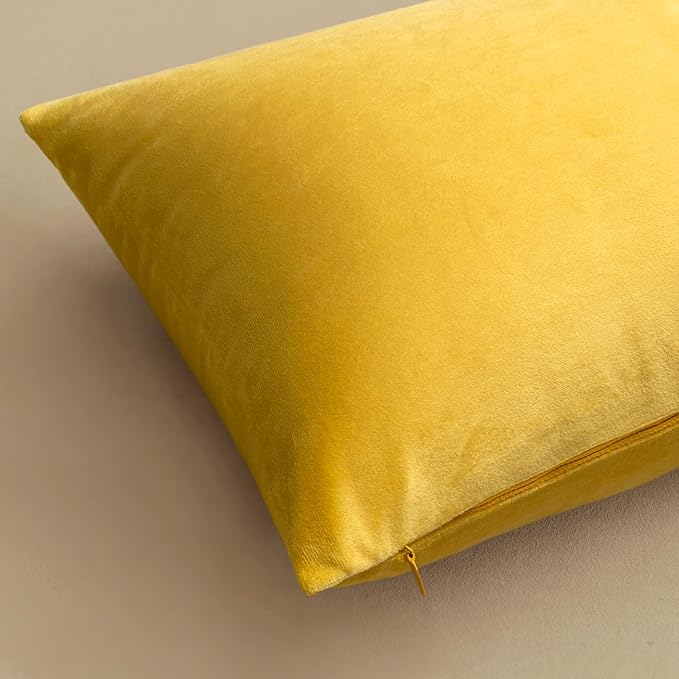 MIULEE Velvet Throw Pillow Covers 16x16 Inch, Pack of 2 - Lemon Yellow, Soft Solid Decorative Pillow Covers Cushion Cases Modern Luxury Home Decor for Spring Couch Sofa Bedroom Livingroom