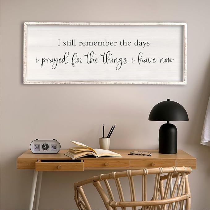 I Still Remember the Days I Prayed Sign 32" x 12" Large Living Room Wall Decor Wooden Vintage Framed Plaque Country Bedroom Hanging Home Farmhouse Inspirational I Prayed Wall Art (White)