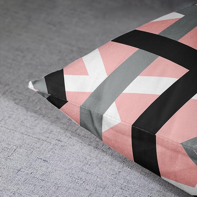 Emvency Set of 2 Throw Pillow Cover Soft Pink Black Stripes Grey White Design Retro Decorative Pillow Case Striped Home Decor Square 18x18 Inch Cushion Pillowcase