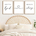 WALTSOM Farmhouse Bedroom Wall Art, 'Give it to God and Go to Sleep' Signs (Set of 3, 12x16 inches, Framed, Brown)