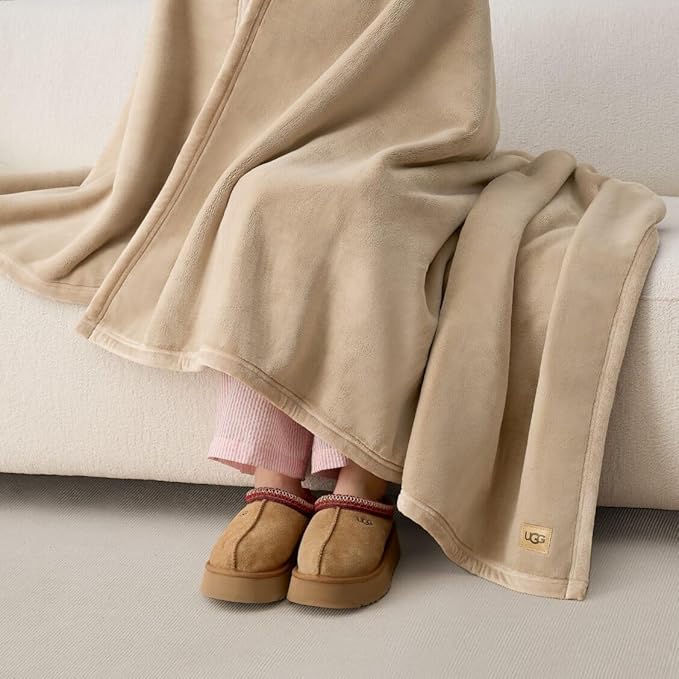 UGG Coco Plush Fleece Throw Blanket – Soft & Cozy Blanket for Couch, Bed & Sofa, Perfect for Home Decor, House Warming Gifts or Luxurious Birthday Gifts for Women, 50" x 70", Beige Mustard Seed