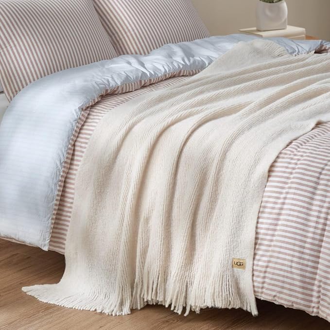 UGG Knit Throw Blanket – Soft Lightweight Throw Blanket for Couch, Bed Throws or Luxury Home Decor, Blankets & Throws for Home, Living Room and Bedroom, 50" x 70" (Margot) (Cream)