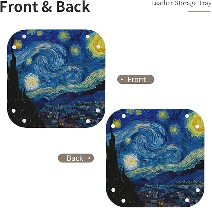 The Starry Night Van Gogh Leather Vanity Tray Desktop Storage Organizer Decor Catchall Perfume Bathroom Valet Tray Nightstand Caddy Holder for Remote Controller Keys Phone Wallet Coin Jewelry, S