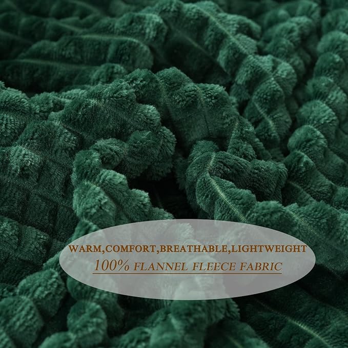 Puncuntex Flannel Fleece Throw Blanket Dark Green 108"×90",Super Soft Plush Cozy Blanket with Square Grid Design Luxury for Couch Sofa Chair