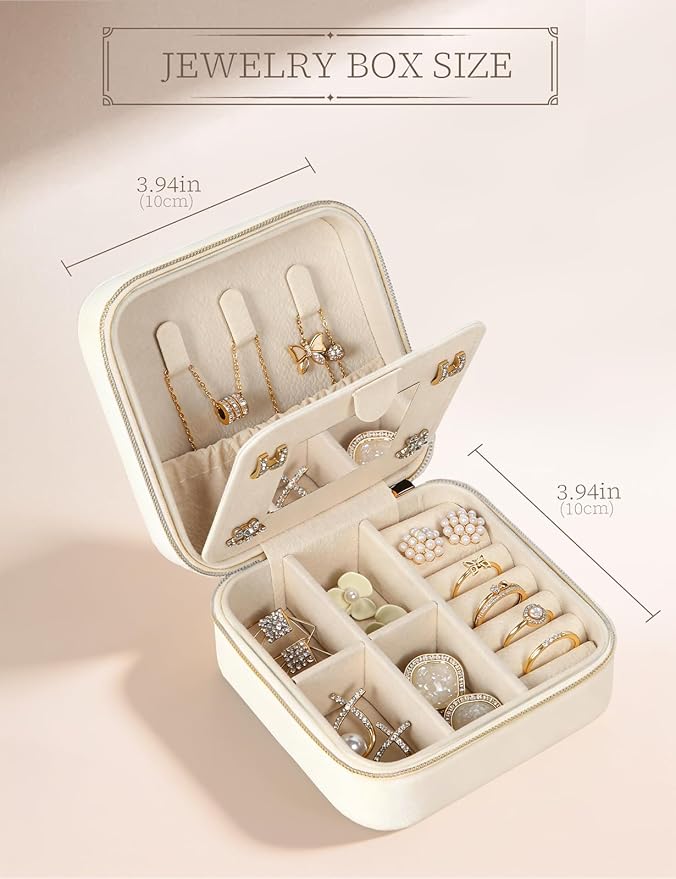 Plush Velvet Travel Jewelry Case Small Jewelry Box Jewelry Organizer Storage Case Portable Jewelry Travel Case for Girls Womens Earring, Necklace, Rings,Bracelets with Mirror