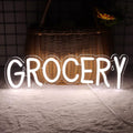 JFLLamp Grocery Neon Signs for Wall Decor Neon Lights for Bedroom Led Business Signs Suitable for Variety Store Groceries Christmas Birthday Party 5V Power Adapter, 16.2 * 4.9 Inch(White)