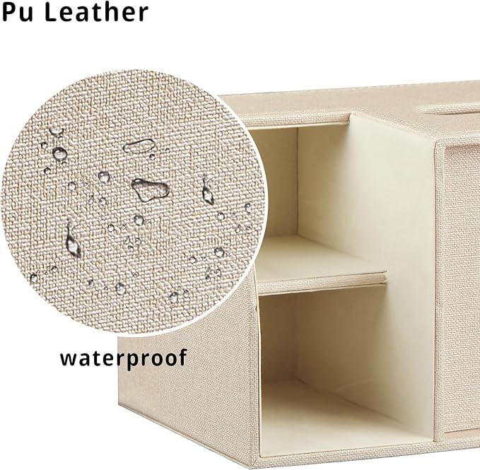 PU Leather Tissue Box Cover Square,Tissue Box Holder Organizer with Storage Tray and Remote Control Holder for Bathroom Countertop Night Stands Bedroom Office Desk,Napkin Caddy Decorative Black